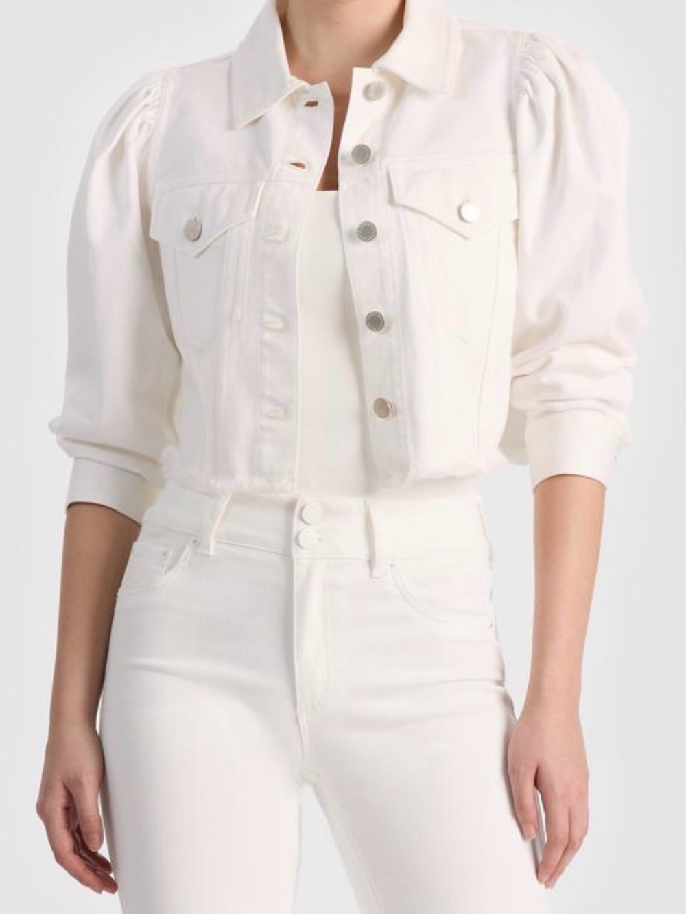 Alice and olivia jeans - cropped white denim puff sleeve Lana jacket